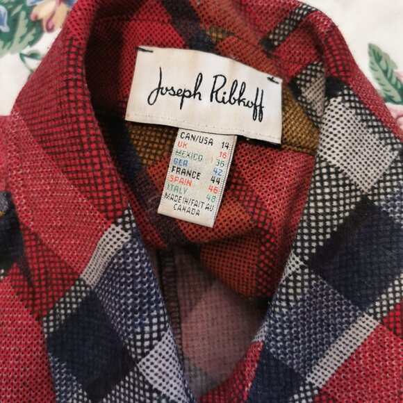 JOSEPH RIBKOFF Black Red Plaid Hi-Low Button Front Tunic Women's 14 0321 - Picture 4 of 5